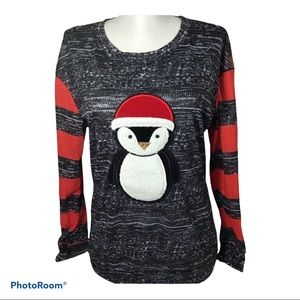 Penguin Black Red White Long Sleeve Tee Shirt M